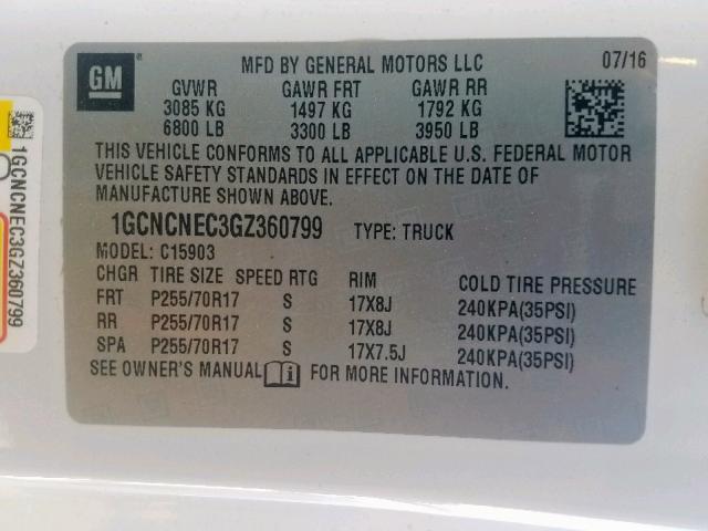 Photo 10 from auction – 2016 CHEVROLET SILVERADO with VIN 1GCNCNEC3GZ360799