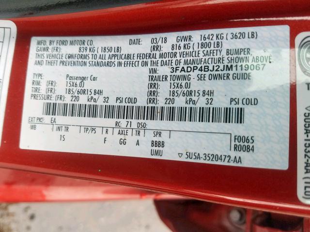 Photo 10 from auction – 2018 FORD FIESTA SE with VIN 3FADP4BJ2JM119067