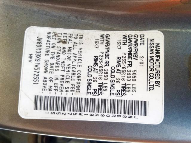 Photo 10 from auction – 2001 NISSAN PATHFINDER with VIN JN8DR09X91W572551