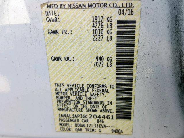 Photo 10 from auction – 2016 NISSAN ALTIMA 2.5 with VIN 1N4AL3AP3GC204461