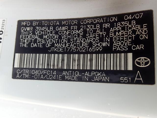 Photo 10 from auction – 2007 SCION TC with VIN JTKDE177570216599