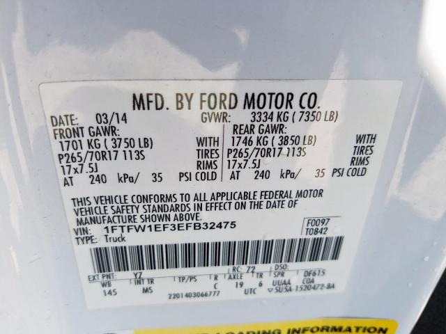 Photo 10 from auction – 2014 FORD F150 SUPER with VIN 1FTFW1EF3EFB32475