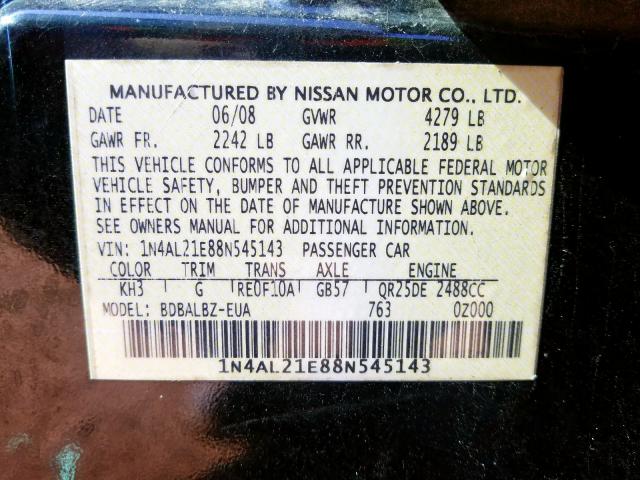 Photo 10 from auction – 2008 NISSAN ALTIMA 2.5 with VIN 1N4AL21E88N545143