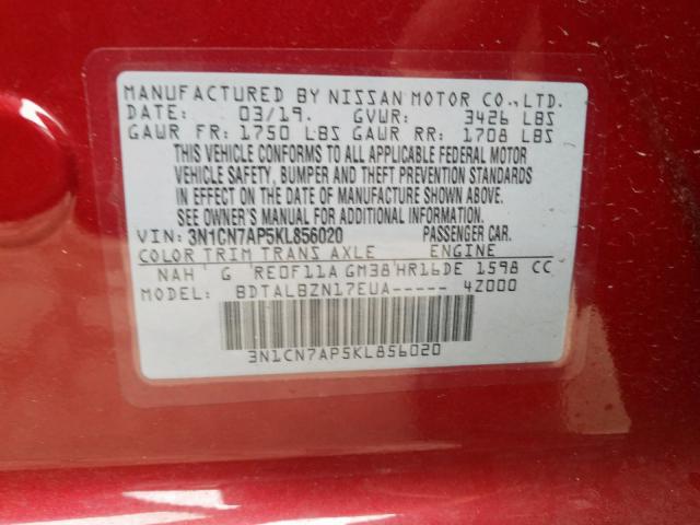 Photo 10 from auction – 2019 NISSAN VERSA S with VIN 3N1CN7AP5KL856020