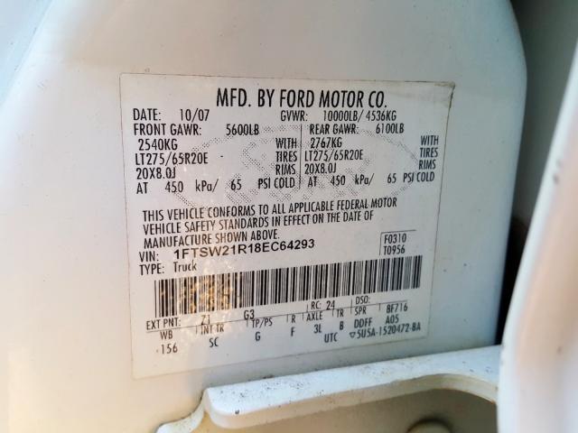 Photo 10 from auction – 2008 FORD F250 SUPER with VIN 1FTSW21R18EC64293