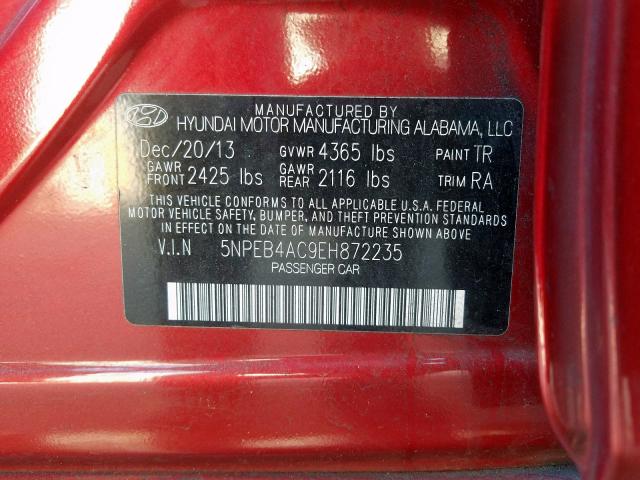 Photo 10 from auction – 2014 HYUNDAI SONATA GLS with VIN 5NPEB4AC9EH872235