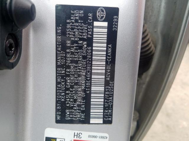 Photo 10 from auction – 2008 TOYOTA CAMRY CE with VIN 4T1BE46K38U228066