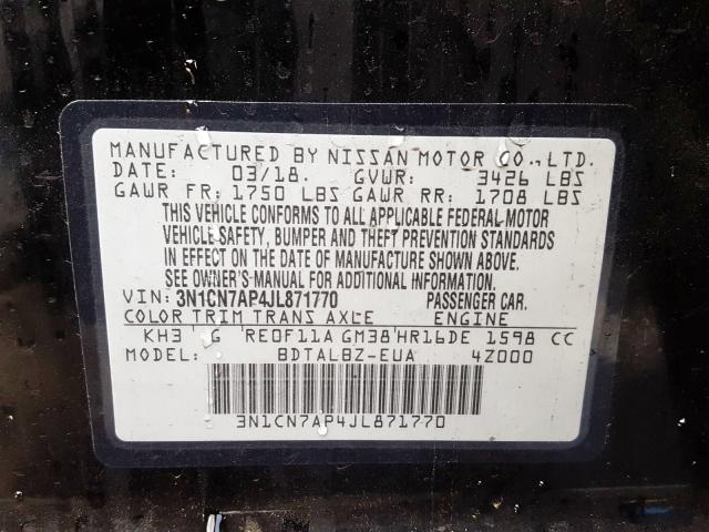 Photo 10 from auction – 2018 NISSAN VERSA S with VIN 3N1CN7AP4JL871770