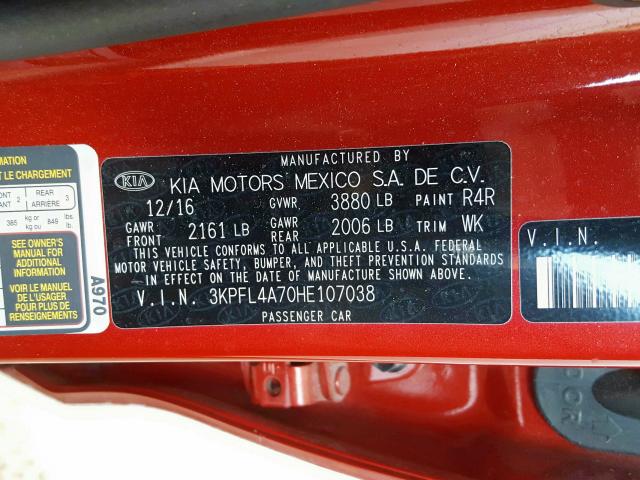 Photo 10 from auction – 2017 KIA FORTE LX with VIN 3KPFL4A70HE107038