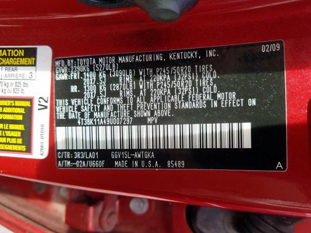 Photo 10 from auction – 2009 TOYOTA VENZA with VIN 4T3BK11A49U007297