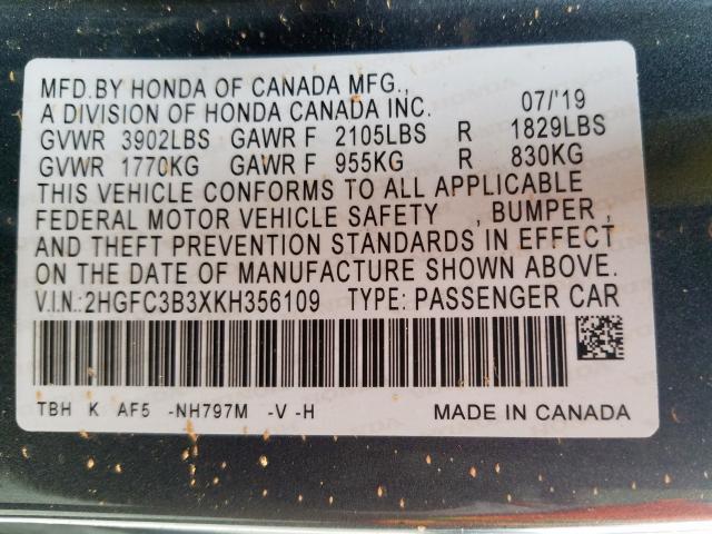 Photo 10 from auction – 2019 HONDA CIVIC EX with VIN 2HGFC3B3XKH356109