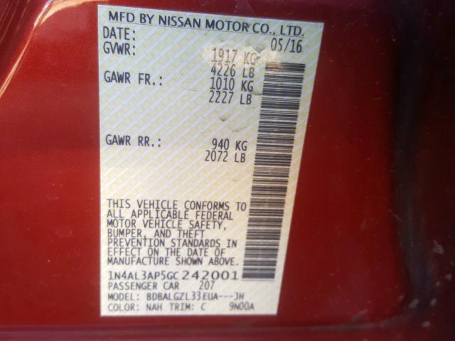 Photo 10 from auction – 2016 NISSAN ALTIMA 2.5 with VIN 1N4AL3AP5GC242001