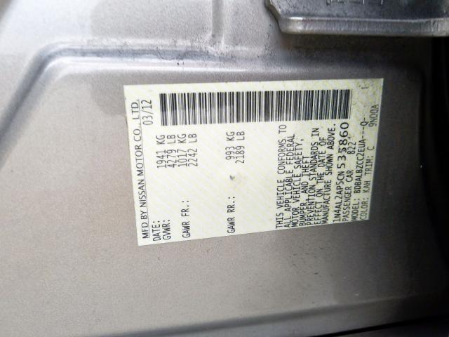 Photo 10 from auction – 2012 NISSAN ALTIMA BAS with VIN 1N4AL2AP5CN535860