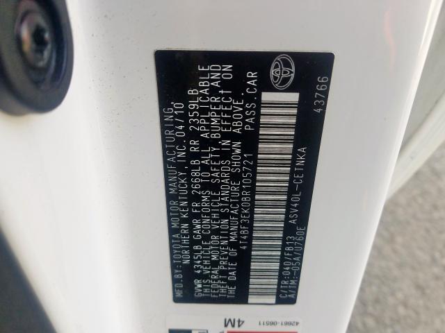 Photo 10 from auction – 2011 TOYOTA CAMRY BASE with VIN 4T4BF3EK0BR105721