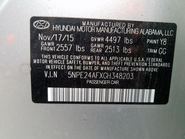 Photo 10 from auction – 2016 HYUNDAI SONATA with VIN 5NPE24AFXGH348203
