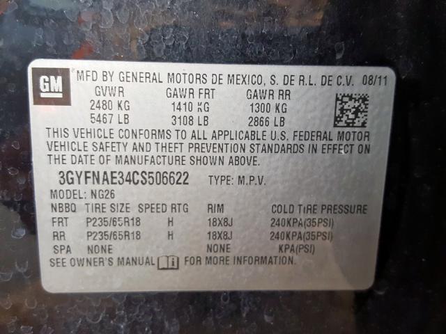 Photo 10 from auction – 2012 CADILLAC SRX LUXURY with VIN 3GYFNAE34CS506622