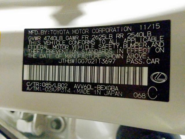 Photo 10 from auction – 2016 LEXUS ES 300H with VIN JTHBW1GG7G2113697