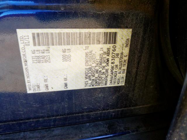 Photo 10 from auction – 2011 NISSAN MAXIMA S with VIN 1N4AA5AP6BC830760