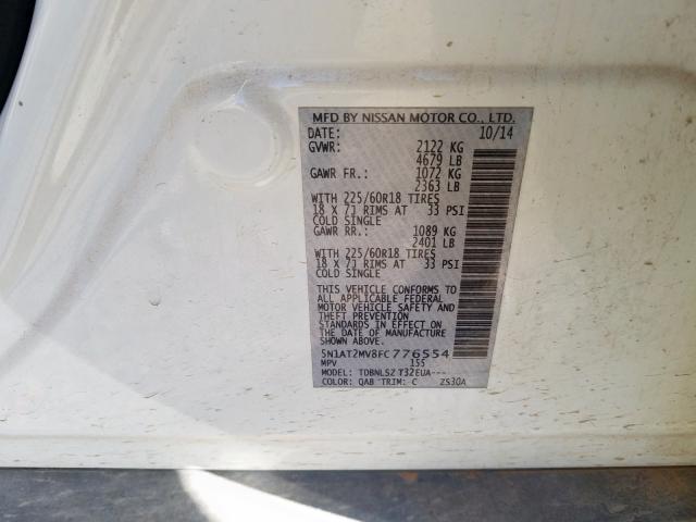 Photo 10 from auction – 2015 NISSAN ROGUE S with VIN 5N1AT2MV8FC776554