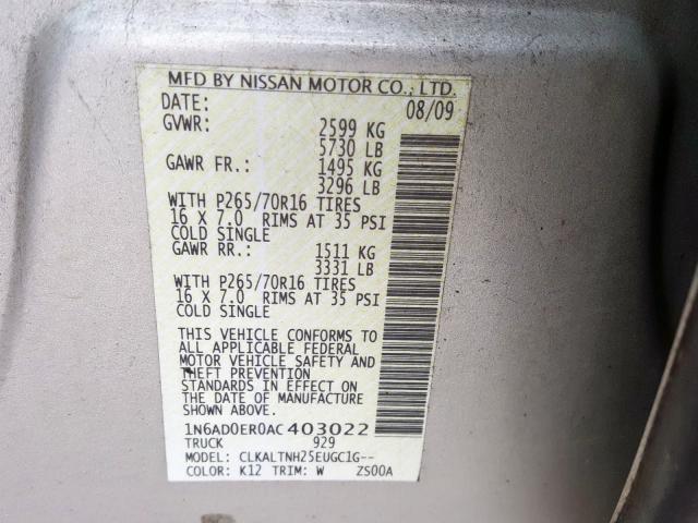 Photo 10 from auction – 2010 NISSAN FRONTIER C with VIN 1N6AD0ER0AC403022