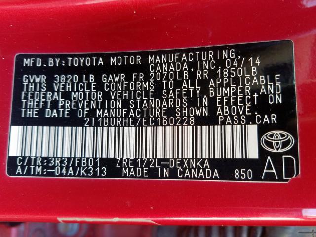 Photo 10 from auction – 2014 TOYOTA COROLLA with VIN 2T1BURHE7EC160228