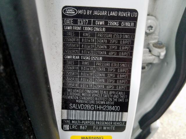 Photo 10 from auction – 2017 LAND ROVER RANGE ROVE with VIN SALVD2BG1HH238400