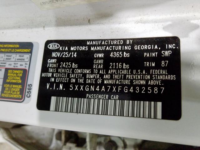 Photo 10 from auction – 2015 KIA OPTIMA EX with VIN 5XXGN4A7XFG432587