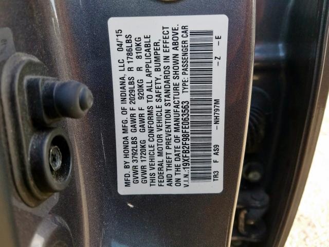 Photo 10 from auction – 2015 HONDA CIVIC EXL with VIN 19XFB2F98FE063563