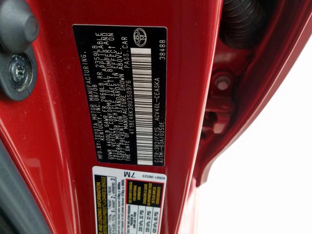Photo 10 from auction – 2009 TOYOTA CAMRY BASE with VIN 4T1BE46K39U350976