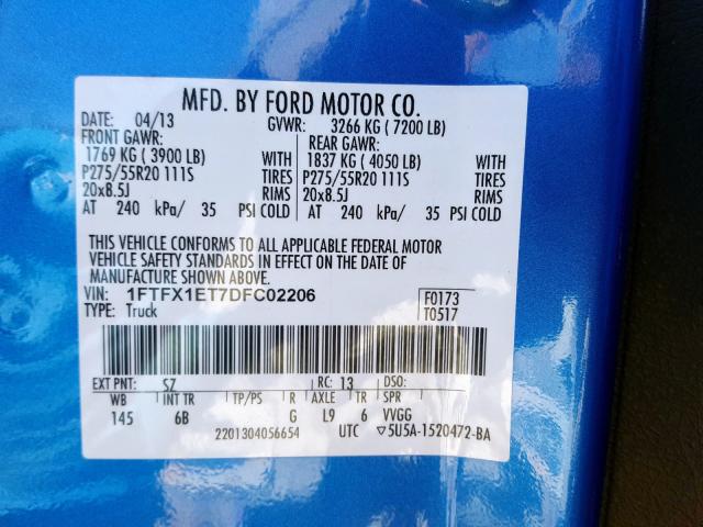 Photo 10 from auction – 2013 FORD F150 SUPER with VIN 1FTFX1ET7DFC02206