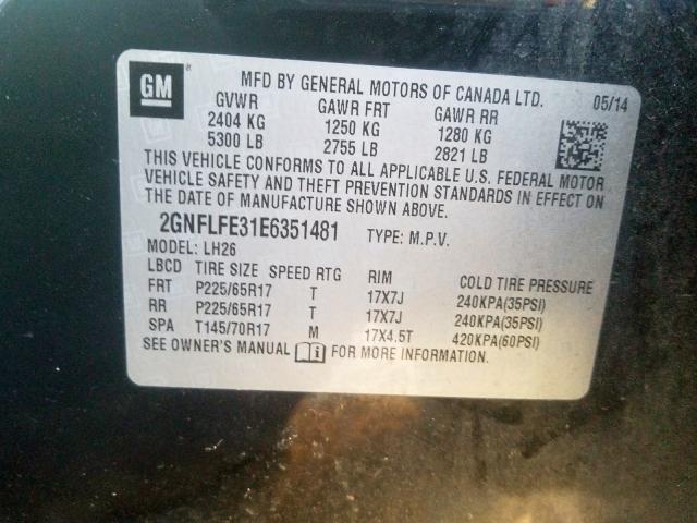 Photo 10 from auction – 2014 CHEVROLET EQUINOX LT with VIN 2GNFLFE31E6351481