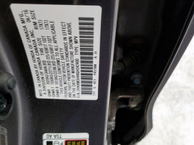 Photo 10 from auction – 2016 HONDA CR-V SE with VIN 2HKRM3H44GH542400