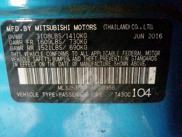 Photo 10 from auction – 2017 MITSUBISHI MIRAGE G4 with VIN ML32F3FJXHHF08956