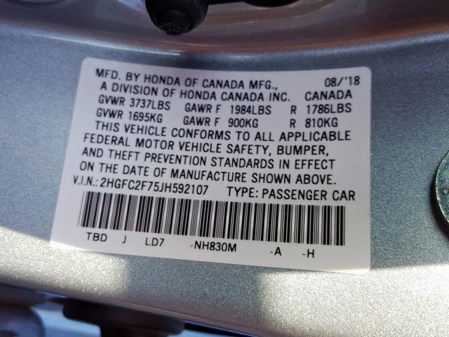 Photo 10 from auction – 2018 HONDA CIVIC with VIN 2HGFC2F75JH592107
