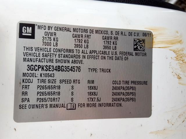 Снимка 10 от търг – 2011 CHEVROLET SILVERADO с VIN 3GCPKSE34BG354576