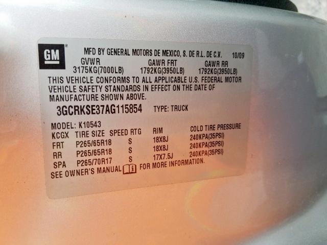 Photo 10 from auction – 2010 CHEVROLET SILVERADO with VIN 3GCRKSE37AG115854