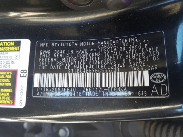 Photo 10 from auction – 2011 TOYOTA COROLLA BA with VIN 2T1BU4EEXBC565731