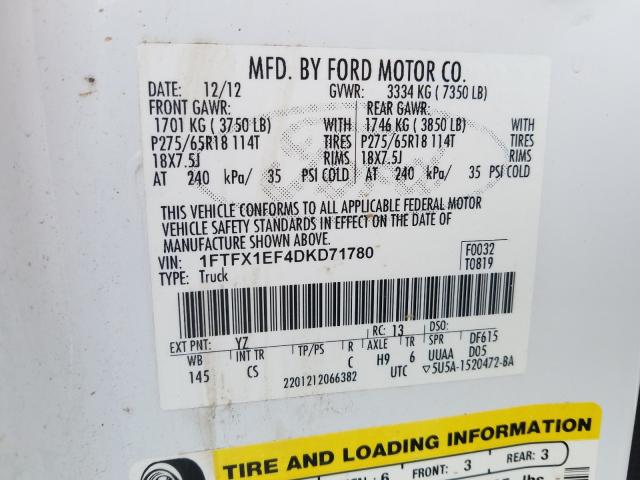 Photo 10 from auction – 2013 FORD F150 SUPER with VIN 1FTFX1EF4DKD71780