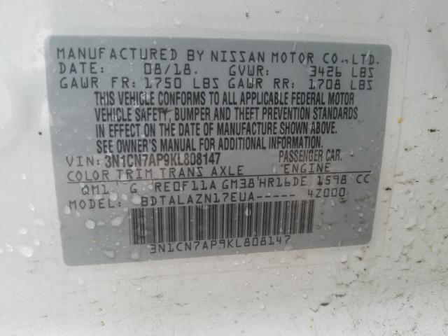 Photo 10 from auction – 2019 NISSAN VERSA S with VIN 3N1CN7AP9KL808147