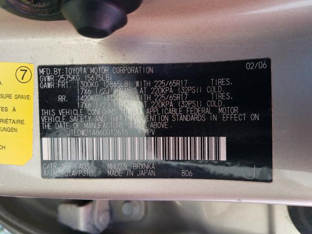 Photo 10 from auction – 2006 TOYOTA HIGHLANDER with VIN JTEDW21A860012615