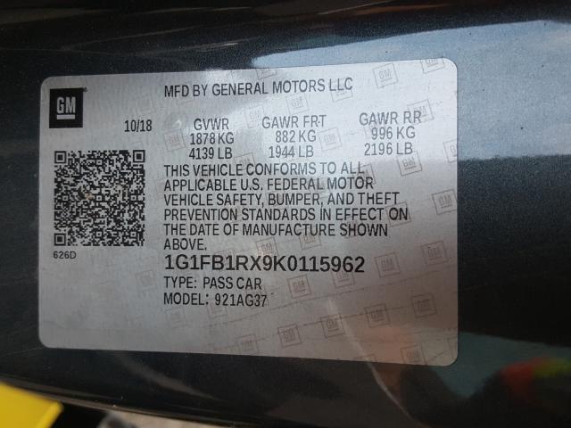 Photo 10 from auction – 2019 CHEVROLET CAMARO LS with VIN 1G1FB1RX9K0115962