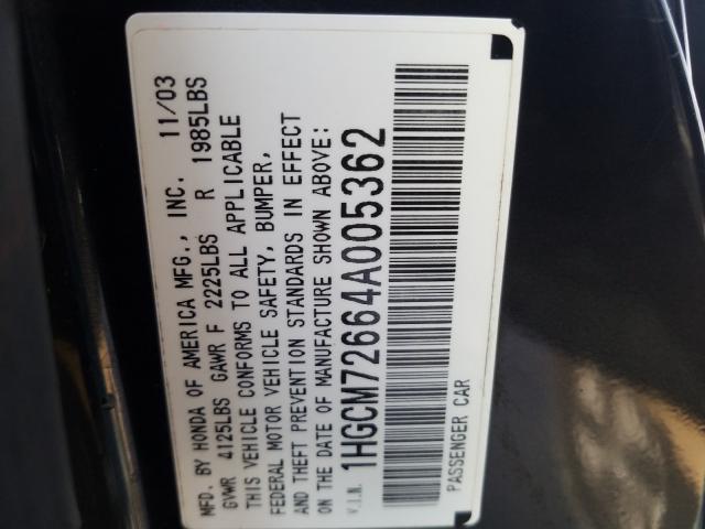 Photo 10 from auction – 2004 HONDA ACCORD EX with VIN 1HGCM72664A005362