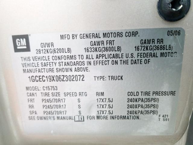 Photo 10 from auction – 2006 CHEVROLET SILVERADO with VIN 1GCEC19X06Z302072
