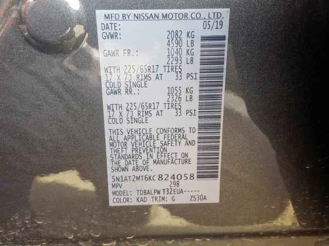 Photo 10 from auction – 2019 NISSAN ROGUE S with VIN 5N1AT2MT6KC824058