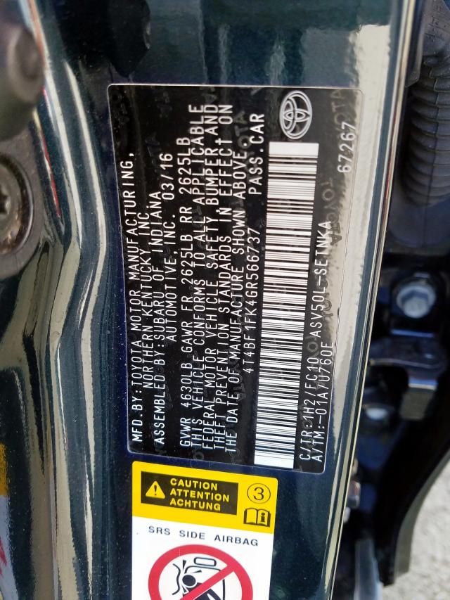 Photo 10 from auction – 2016 TOYOTA CAMRY LE with VIN 4T4BF1FK4GR566737