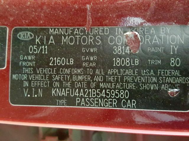Photo 10 from auction – 2011 KIA FORTE EX with VIN KNAFU4A21B5459580