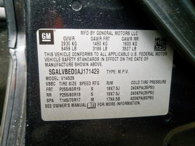 Photo 10 from auction – 2010 BUICK ENCLAVE CX with VIN 5GALVBED0AJ171429