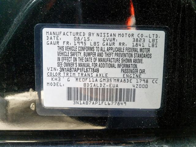 Photo 10 from auction – 2015 NISSAN SENTRA S with VIN 3N1AB7AP1FL677849