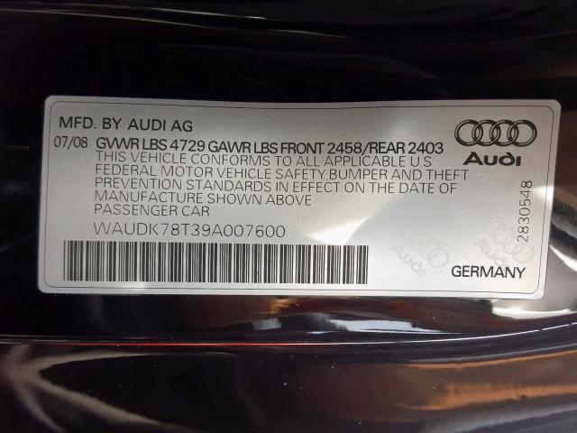 Photo 10 from auction – 2009 AUDI A5 QUATTRO with VIN WAUDK78T39A007600