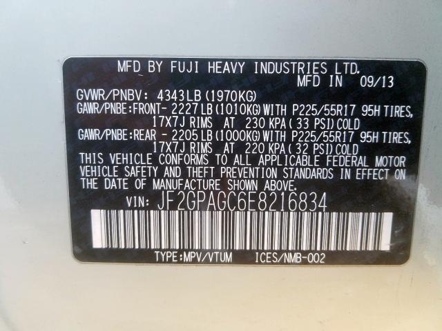 Photo 10 from auction – 2014 SUBARU CROSSTREK with VIN JF2GPAGC6E8216834